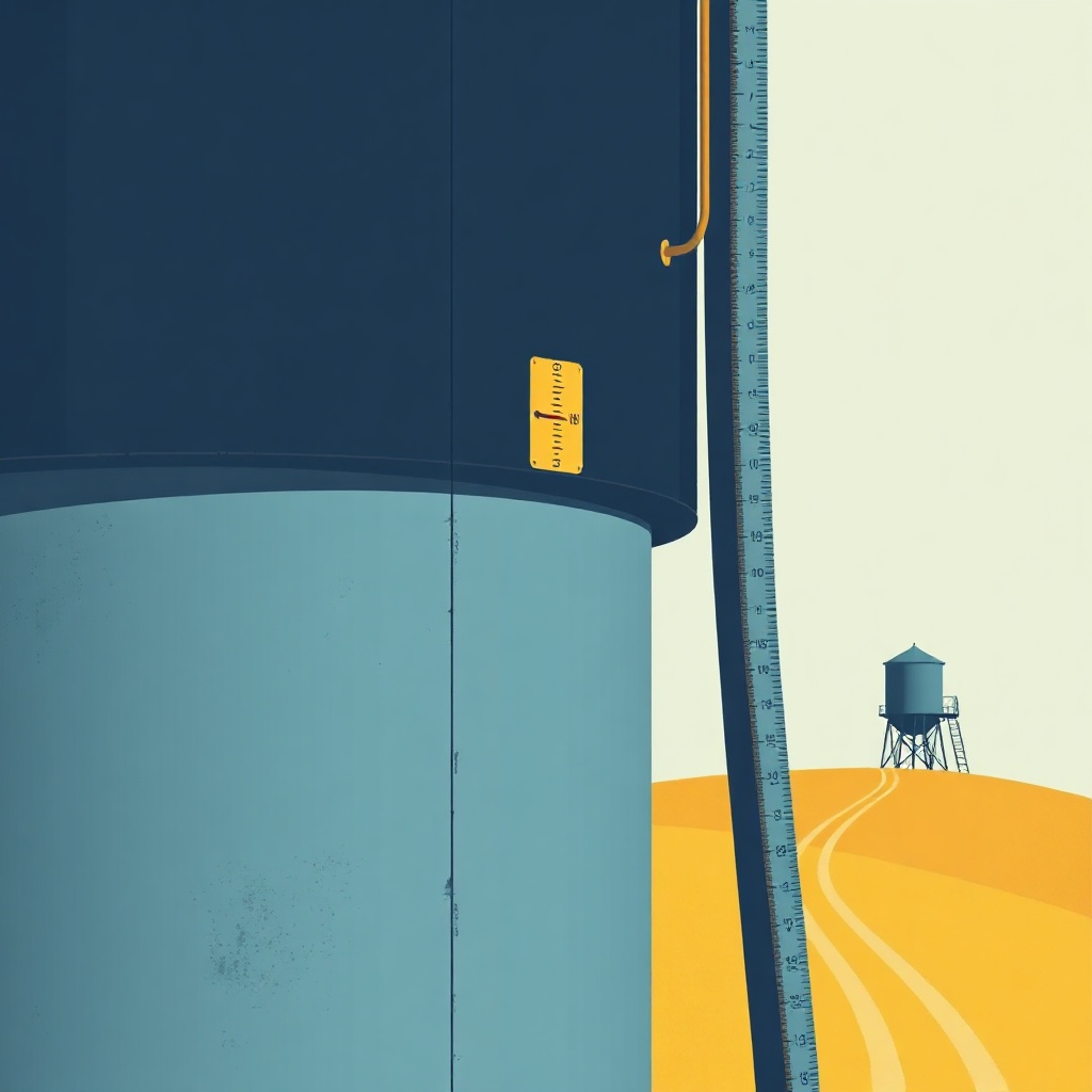 Water level band on a steel tower tank